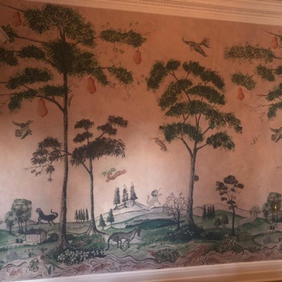 Installing Andrew Martin wallpaper, The Kit Kemp Collection in Nothing Hill, London