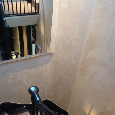 Installing Phillip Jeffries Suede Wallpaper , Sloane Square, London