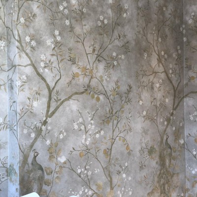 Installing Phillip Jefrey mural wallpaper in Nothing Hill, London