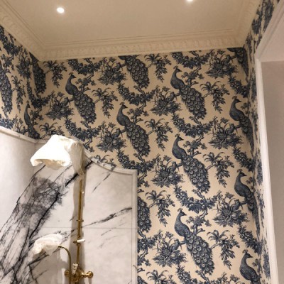 Installing Hamilton Weston Old Paradise wallpaper in Kensington, London
