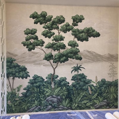 Installing Gracie Handpainted Panoramic wallpaper in Antibes, France